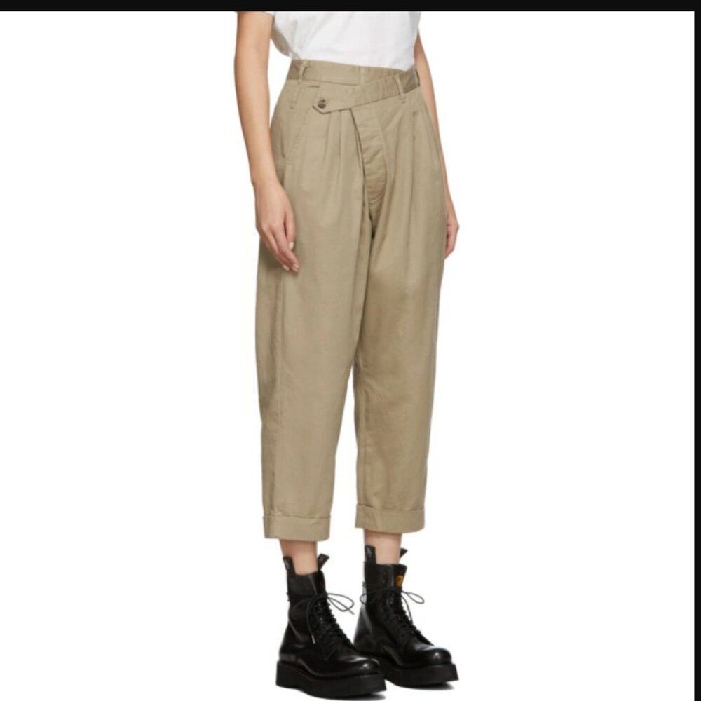 R13 Cropped Triple-pleat Crossover Trousers In Beige - Picture 2 of 16